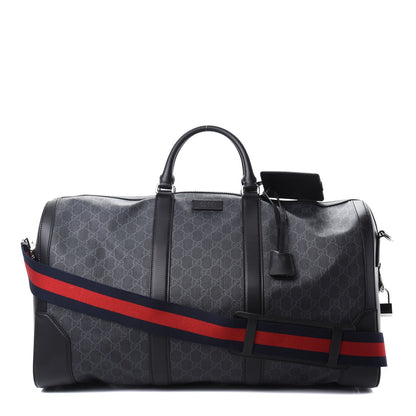 Gucci Soft GG Supreme Monogram Appia Calfskin Web Large Carry On Duffle Bag Black Grey 1 of 9