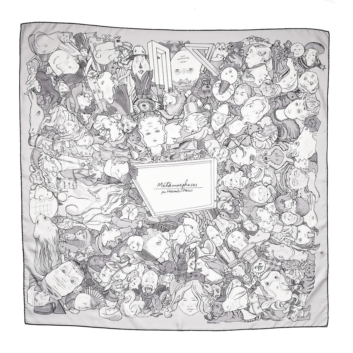 Silk Metamorphoses Par Paris Scarf 90 Gris Perle White Gris