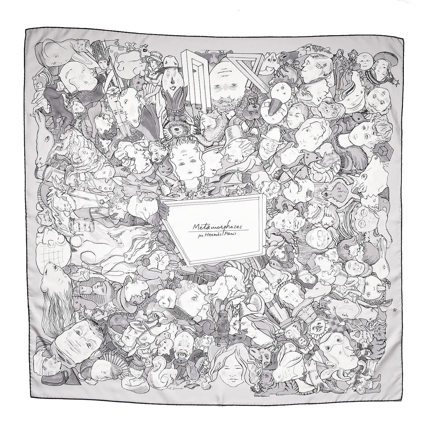Hermes Silk Metamorphoses Par Paris Scarf 90 Gris Perle White Gris 1 of 5