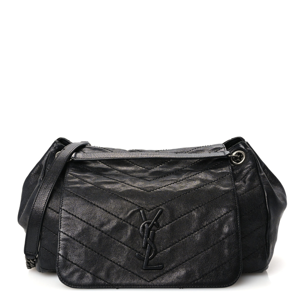 Vintage Lambskin Chevron Monogram Medium Nolita Black