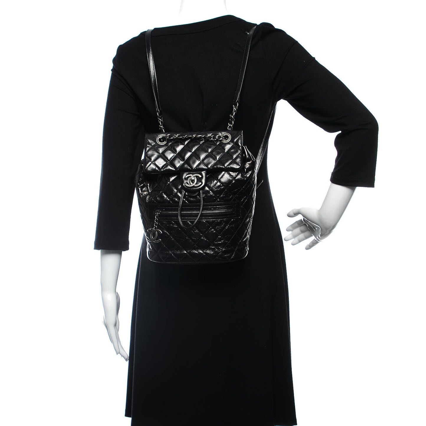 Glazed Calfskin Quilted Small Salzburg Mountain Backpack Black