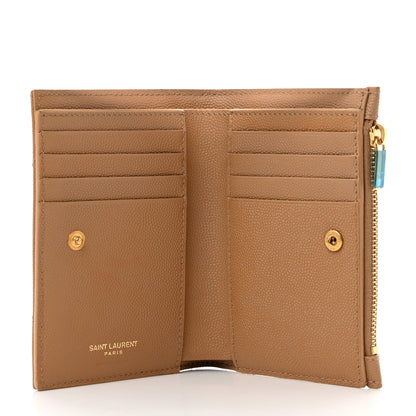 Saint Laurent Grain De Poudre Matelasse Chevron Cassandre Fragments Zipperred Bi-Fold Wallet Natural Dark 5 of 9