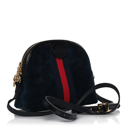 Gucci Suede Patent Dragon Embroidered Small Ophidia Dome Shoulder Bag Blue Multicolor Black 3 of 16