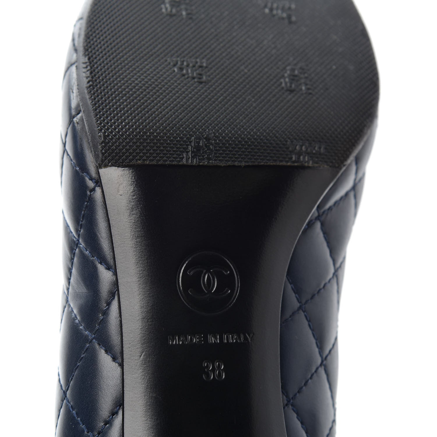 Chanel Calfskin Quilted Cap Toe Camellia Pumps 38 Navy Black 9 of 11