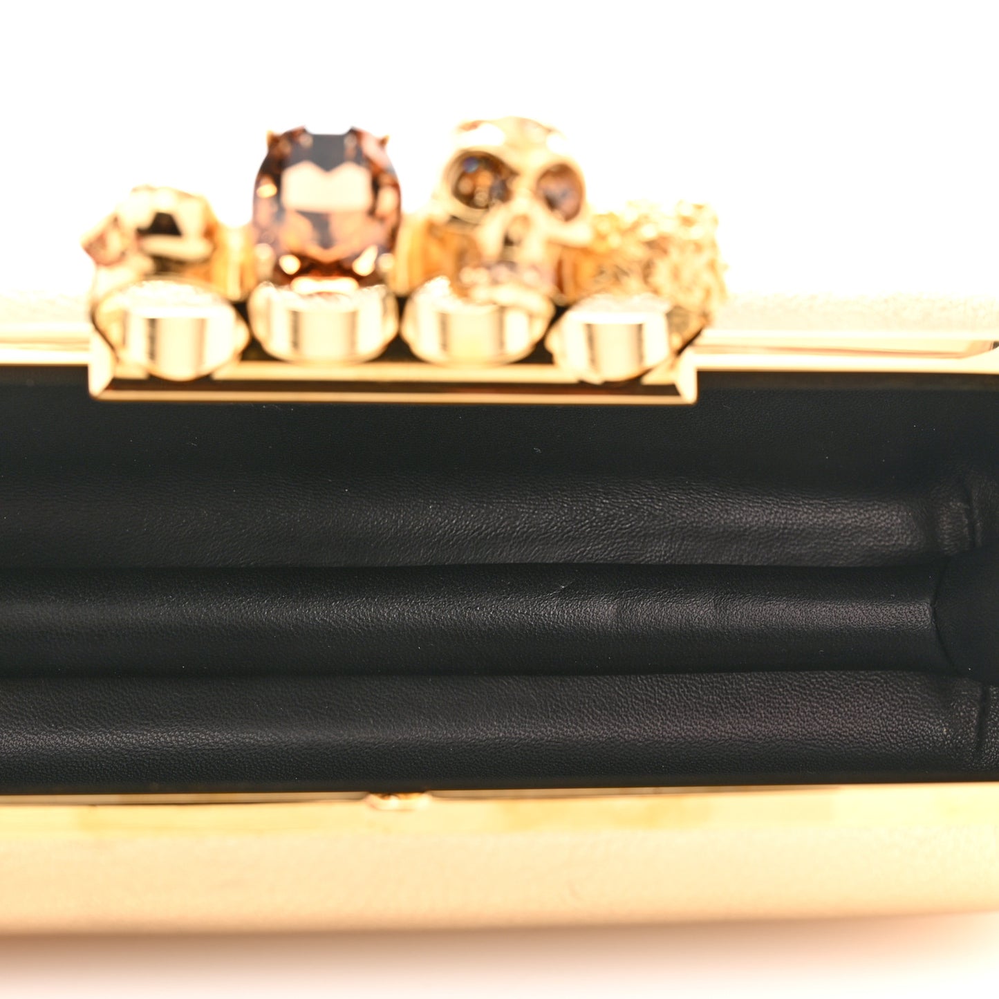 Metallic Calfskin Skull Knuckle Box Clutch Gold