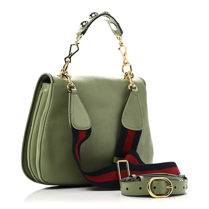 Gucci Roxy Calfskin Web Medium Blondie Top Handle Shoulder Flap Bag Salamander Green 3 of 10