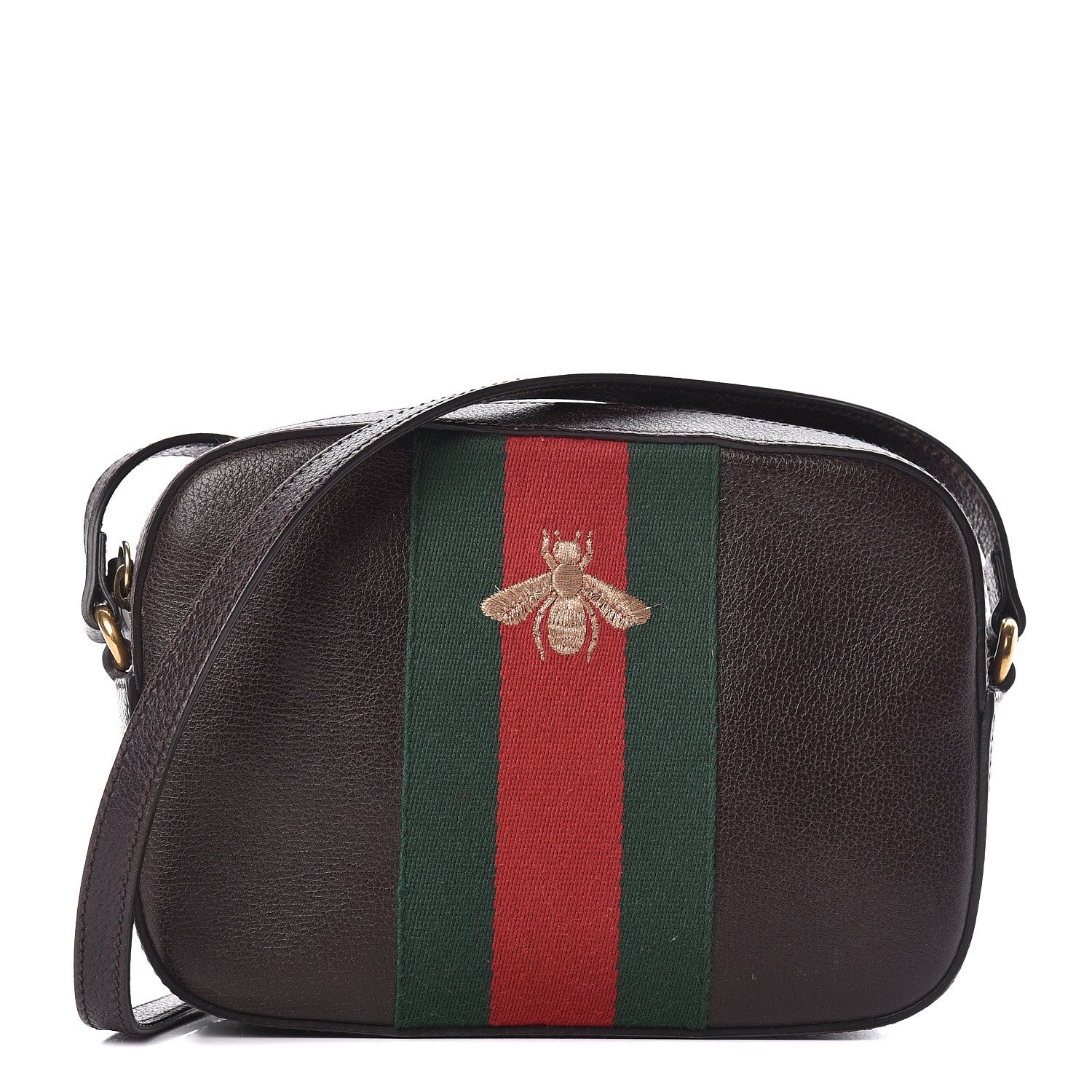 Gucci Textured Calfskin Web Small Webby Bee Shoulder Bag Brown Coffee 1 of 24