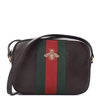 Gucci Textured Calfskin Web Small Webby Bee Shoulder Bag Brown Coffee 1 of 24