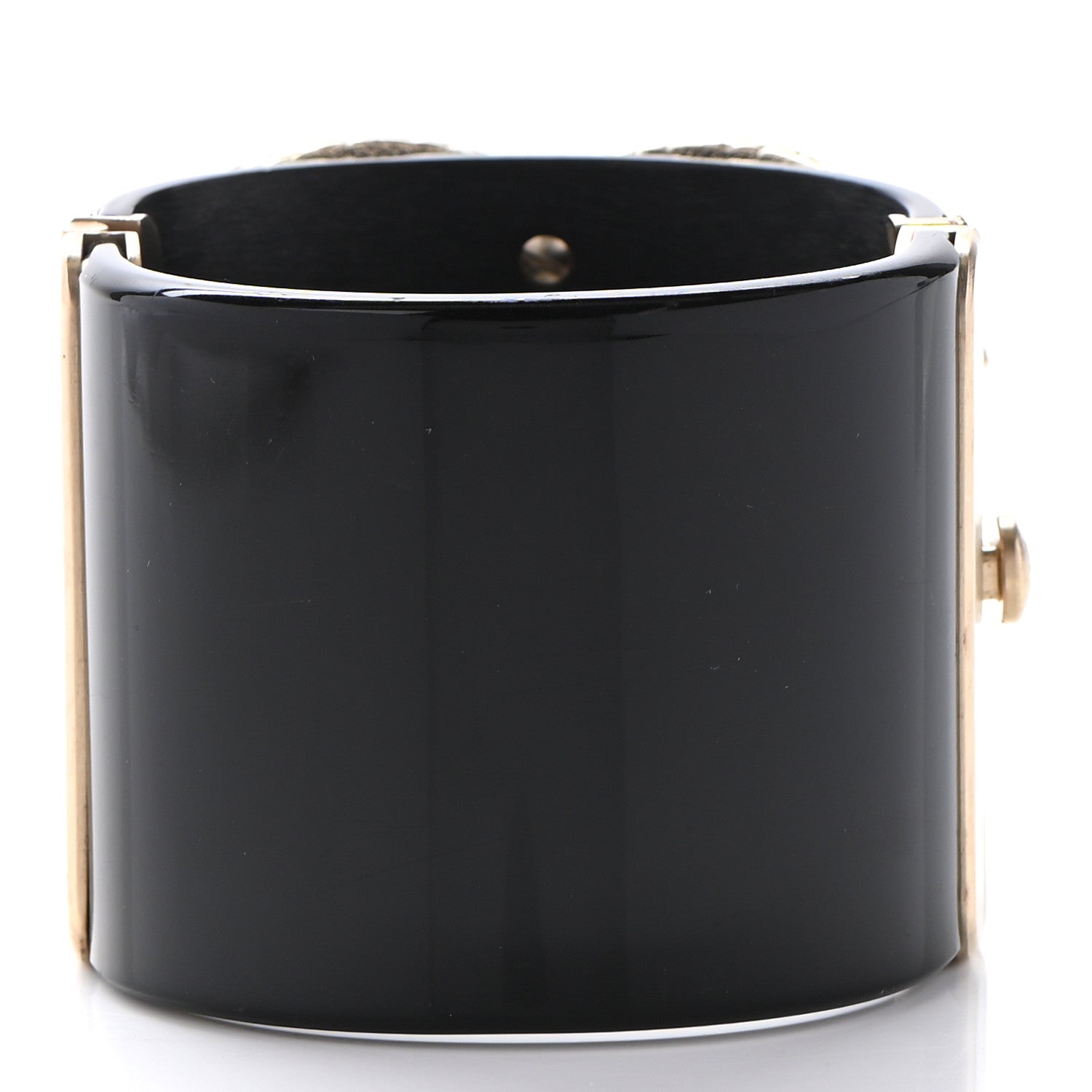 Chanel Resin Baguette Crystal CC Cuff Black 3 of 13