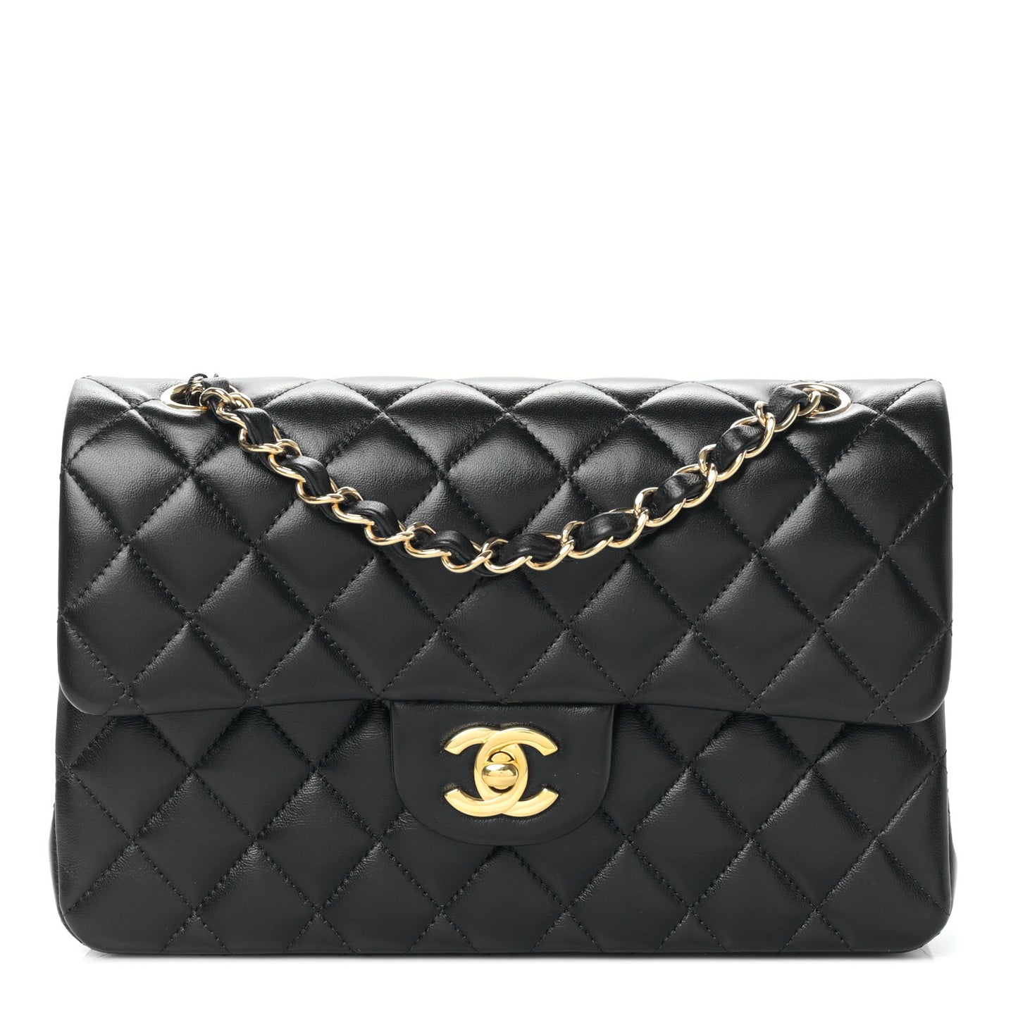Lambskin Quilted Small Double Flap Black
