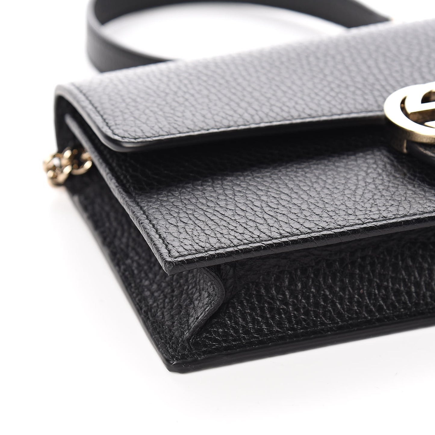 Dollar Calfskin Interlocking G Chain Wallet Black