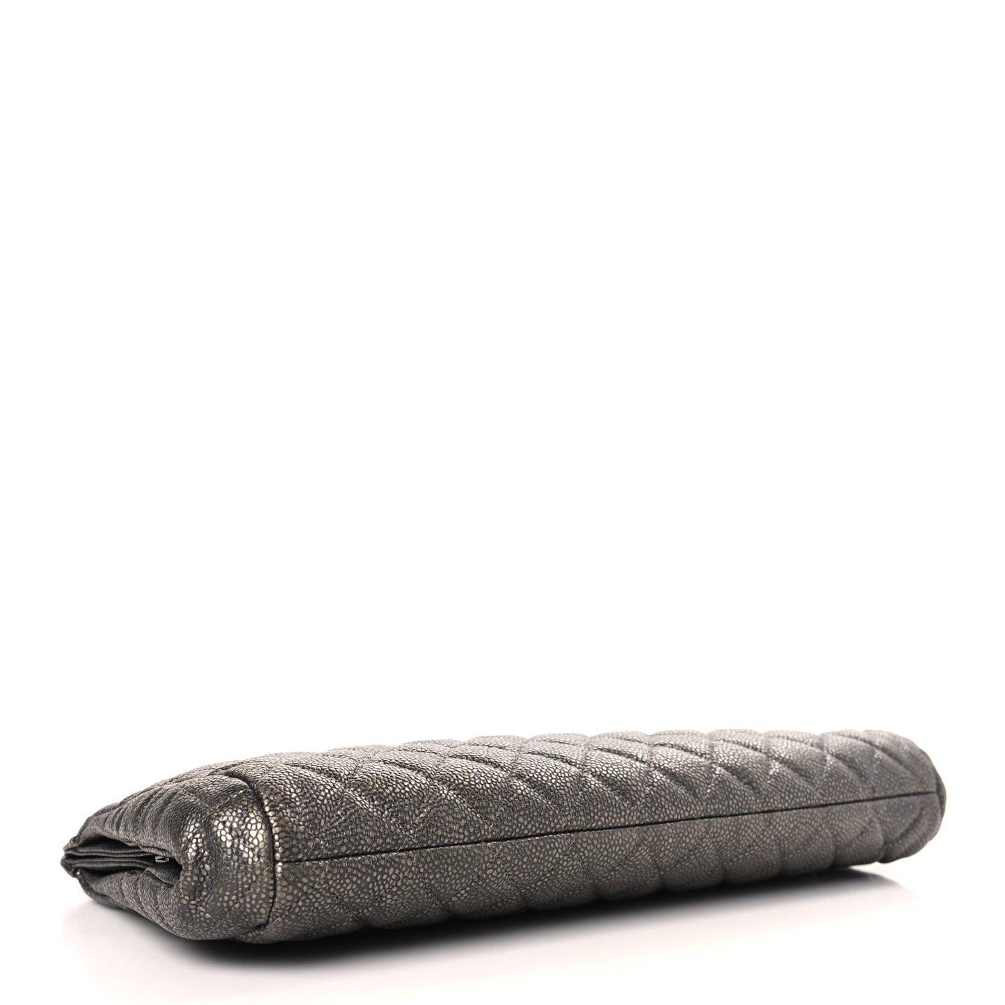 Metallic Caviar Quilted Clutch Dark Silver