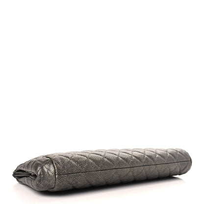 Chanel Metallic Caviar Quilted Clutch Dark Silver 4 of 9