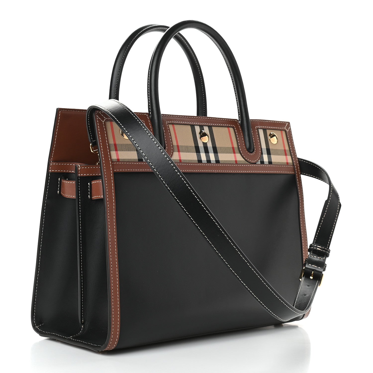 Burberry Calfskin Vintage Check Small Two Handle Title Bag Black 2 of 8