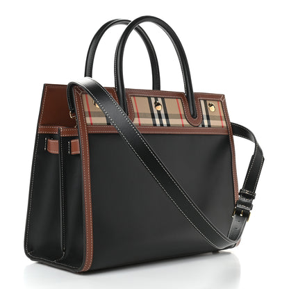 Burberry Calfskin Vintage Check Small Two Handle Title Bag Black 2 of 8