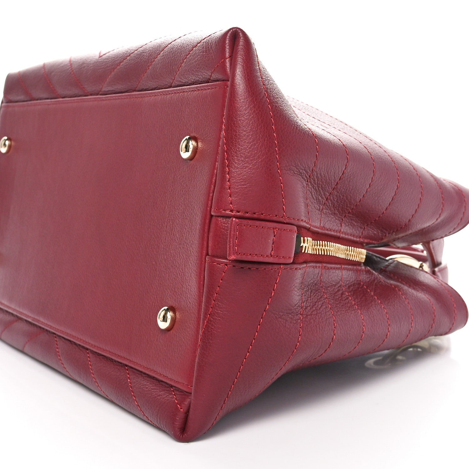 Chanel Calfskin Stitched Small Chevron Chic Shopping Bag Red 10 of 10