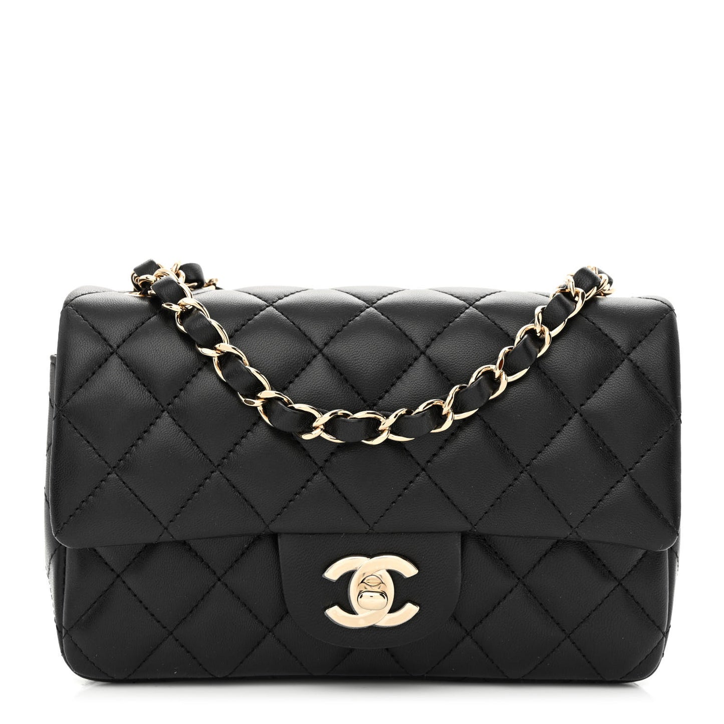Lambskin Quilted Mini Rectangular Flap Black