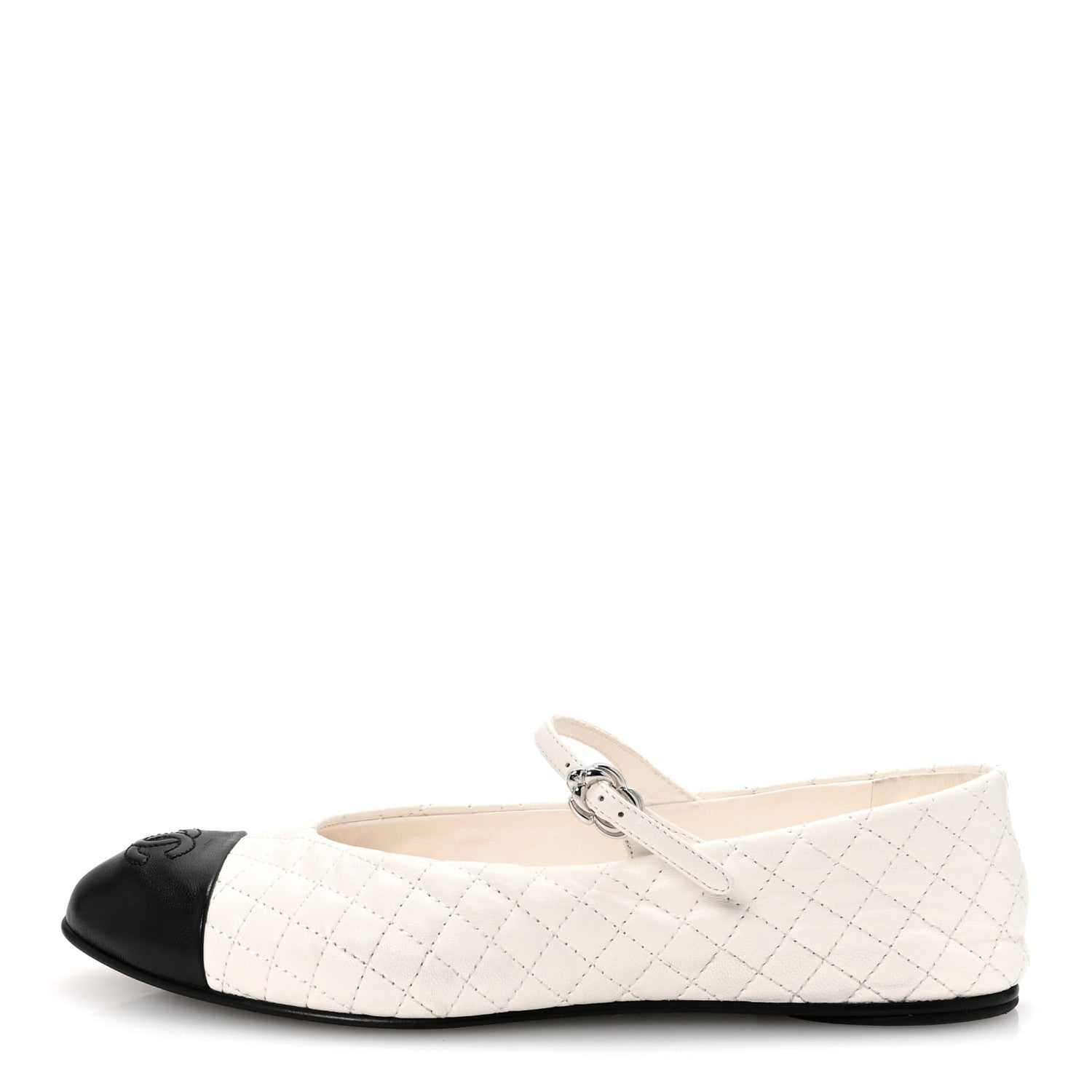 Chanel Lambskin Quilted Mary Jane Flats 38 White Black 1 of 10