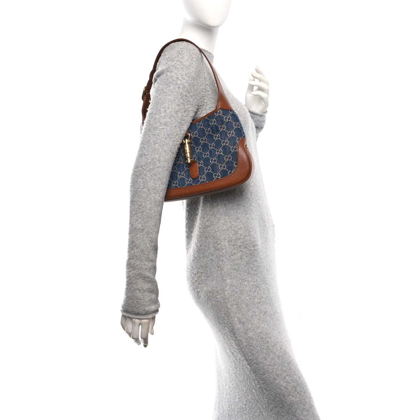 New Denim GG Monogram Calfskin Small Jackie 1961 Hobo Blue Tea Cuir