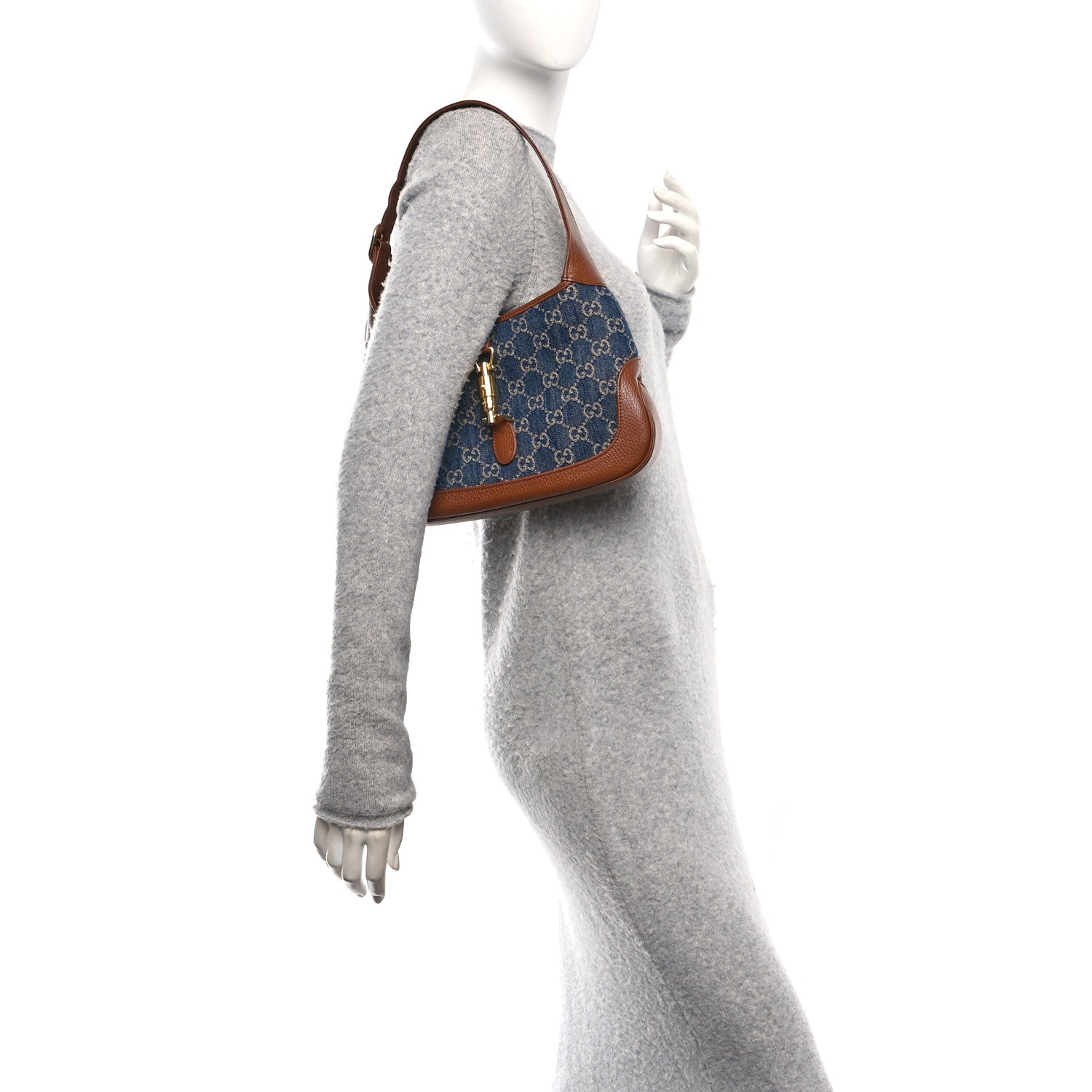 Gucci New Denim GG Monogram Calfskin Small Jackie 1961 Hobo Blue Tea Cuir 2 of 10