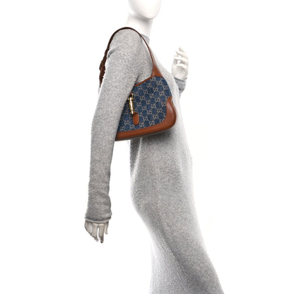 Gucci New Denim GG Monogram Calfskin Small Jackie 1961 Hobo Blue Tea Cuir 2 of 10
