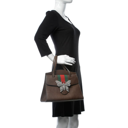 Gucci Textured Calfskin Web Crystal Butterfly Stripe Medium Totem Top Handle Bag New Acero 2 of 11
