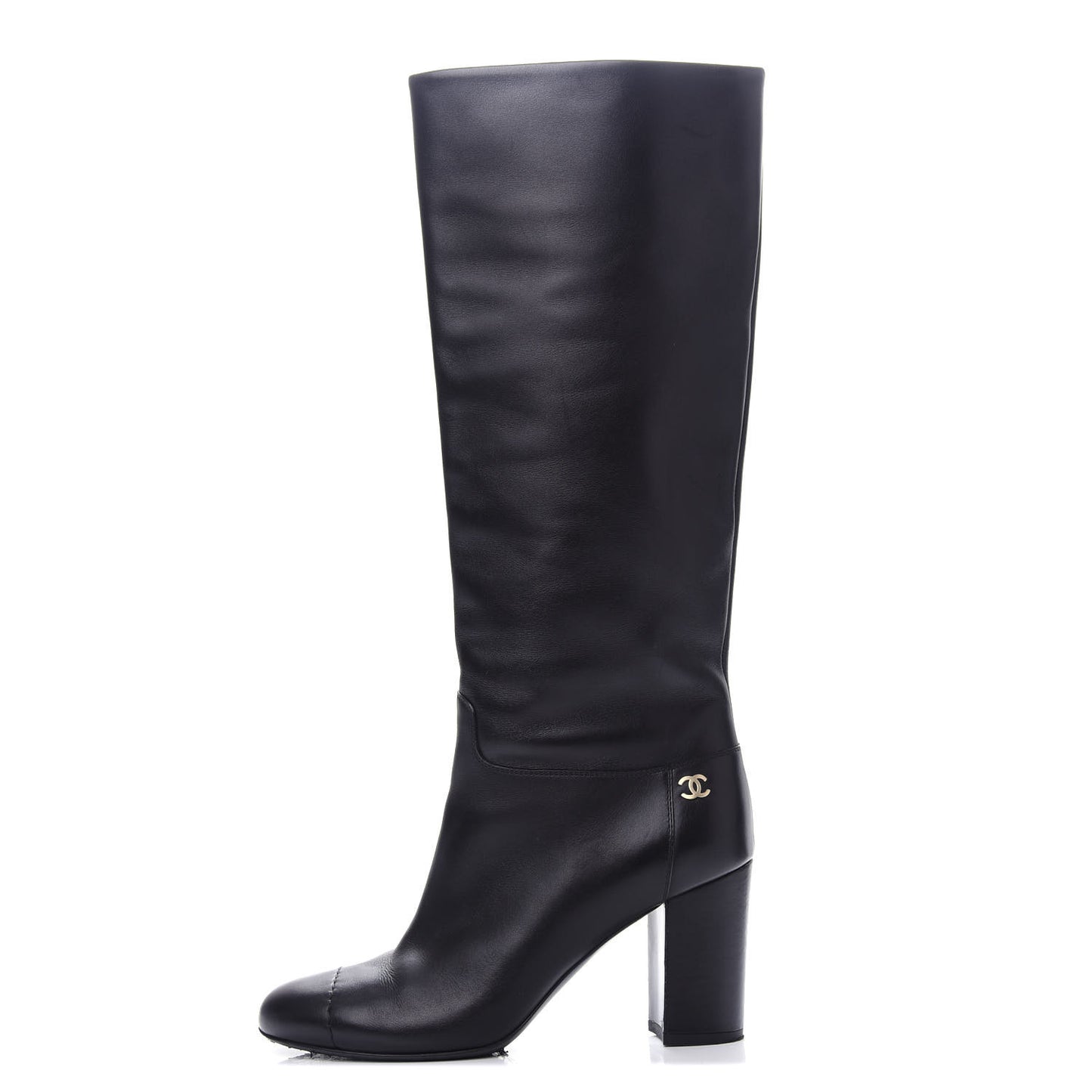 Calfskin CC Knee High Boots 37.5 Black