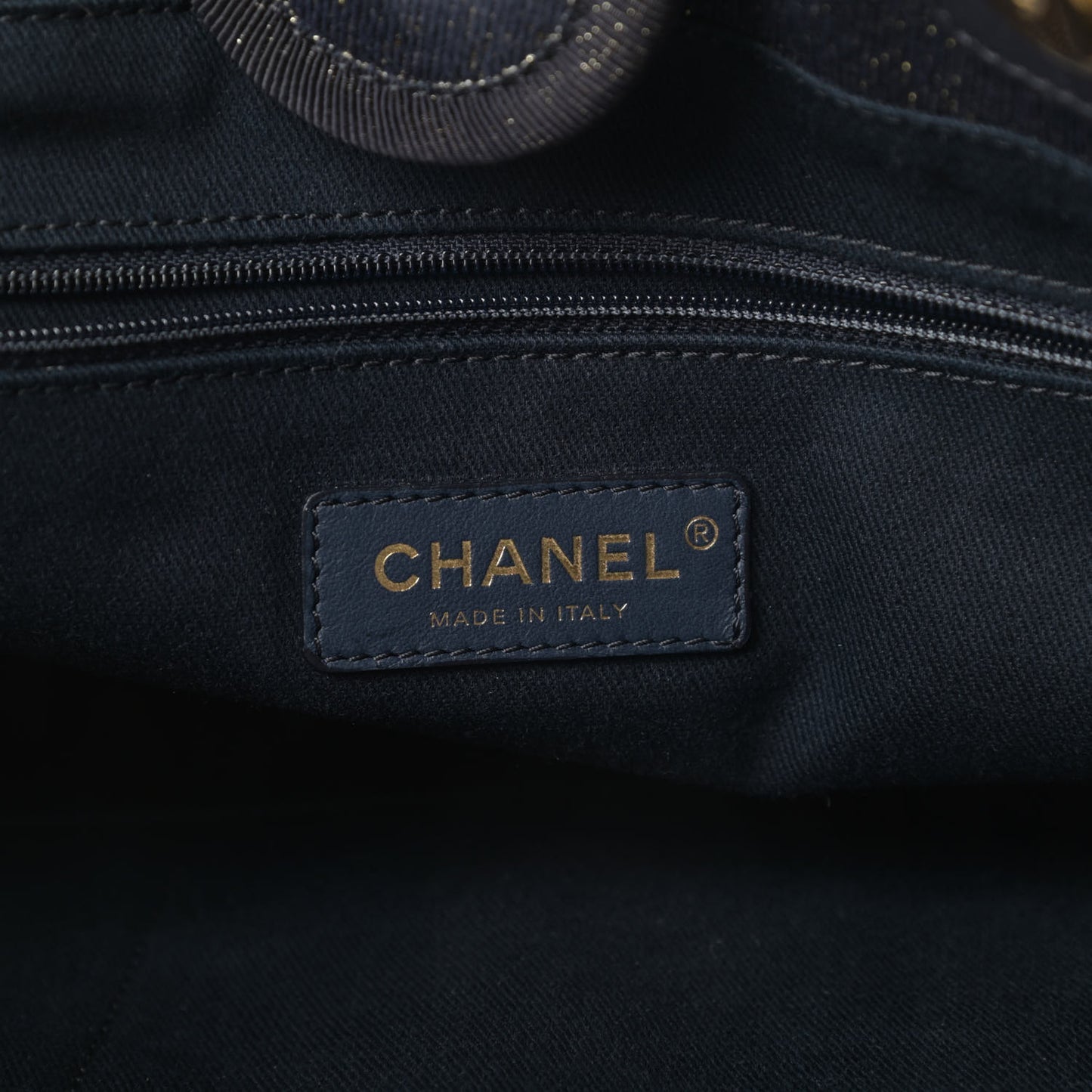 Lurex Canvas Small Deauville Tote Navy Blue Gold