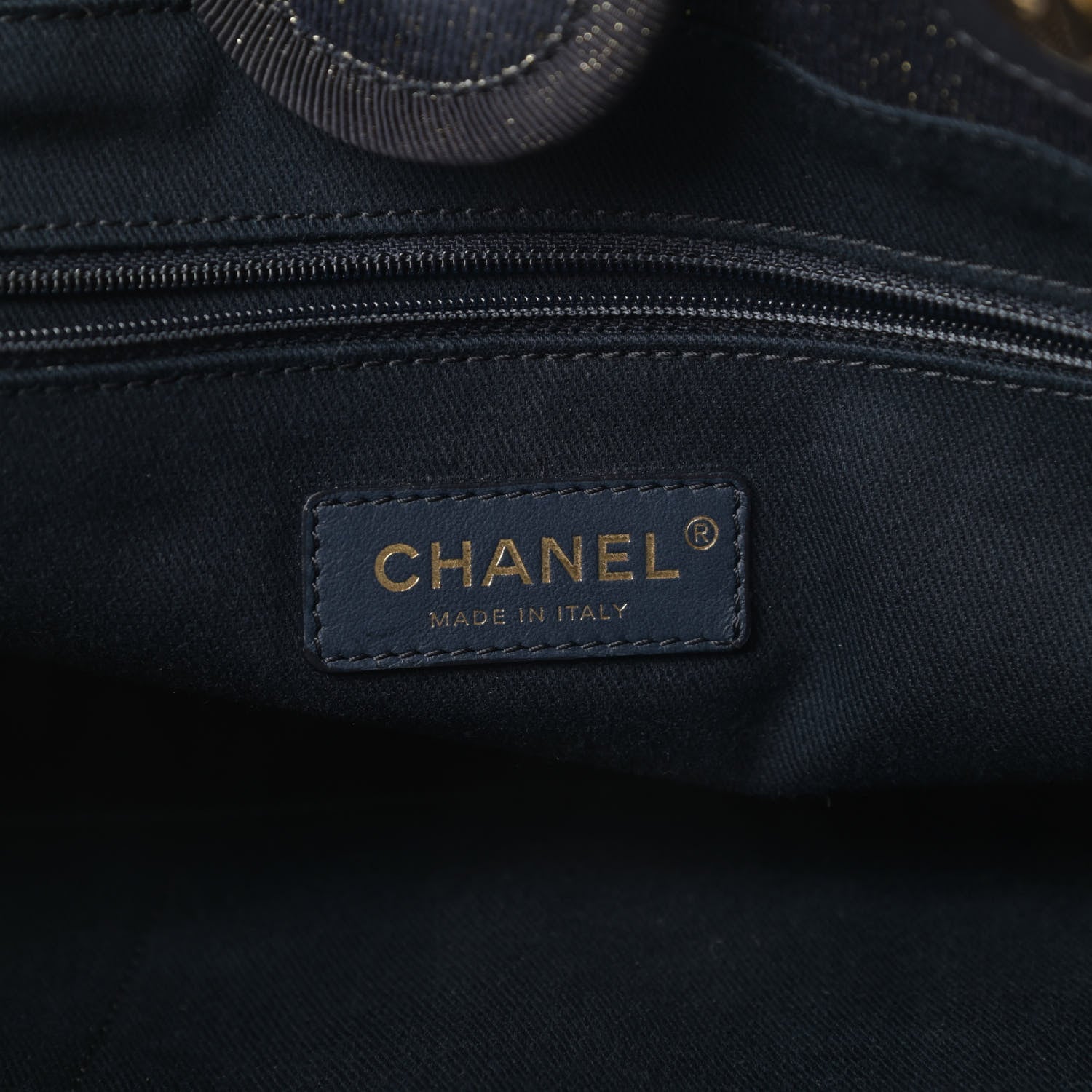 Chanel Lurex Canvas Small Deauville Tote Navy Blue Gold 6 of 12