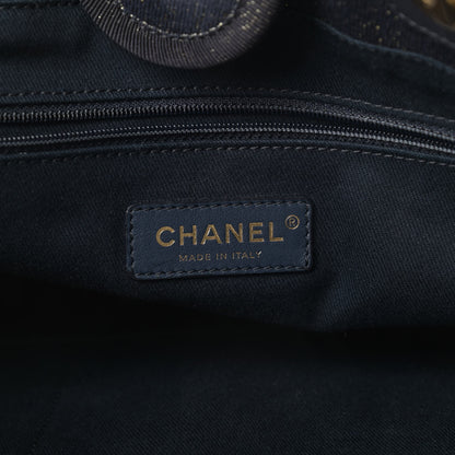 Chanel Lurex Canvas Small Deauville Tote Navy Blue Gold 6 of 12