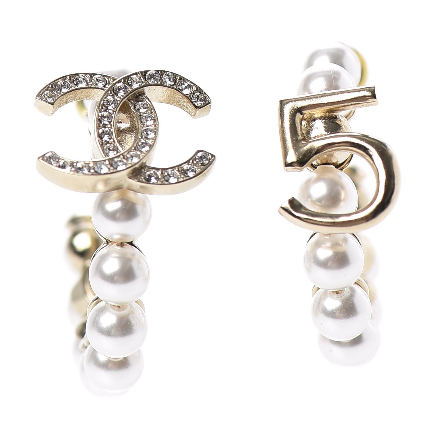 Crystal Pearl CC No 5 Hoop Drop Earring Gold