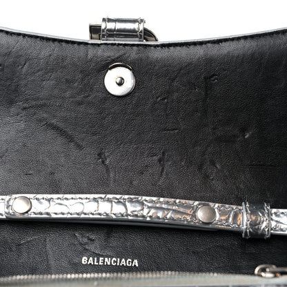 Balenciaga Metallic Calfskin Crocodile Embossed Hourglass Chain Bag Silver 9 of 12