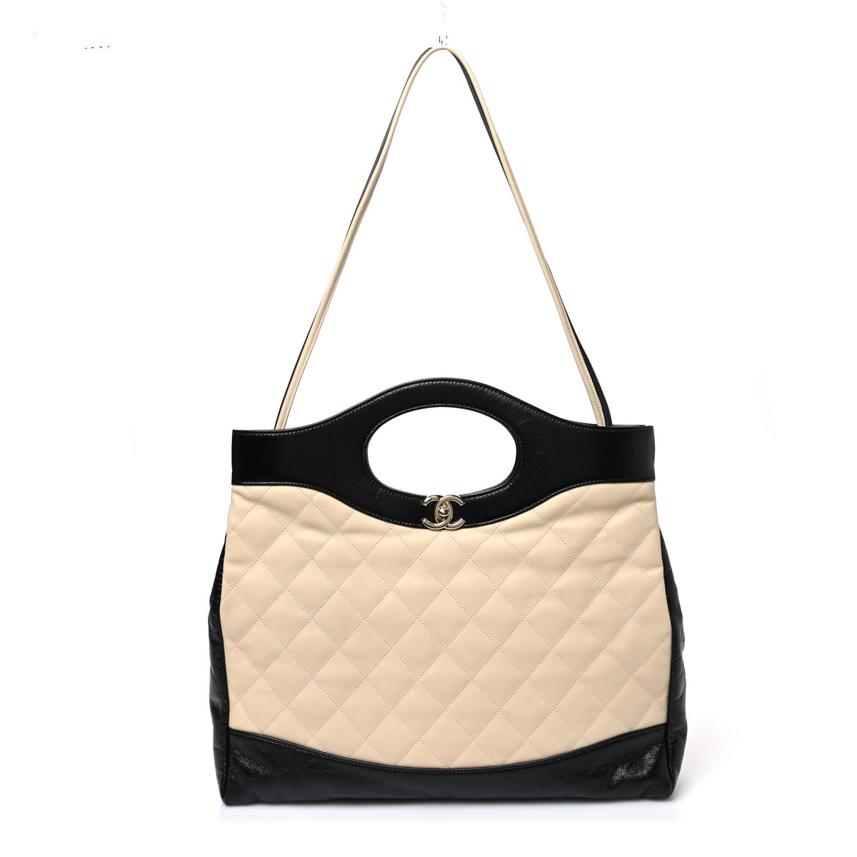 Chanel Aged Calfskin Quilted Large 31 Shopping Bag Beige Black 1 of 10