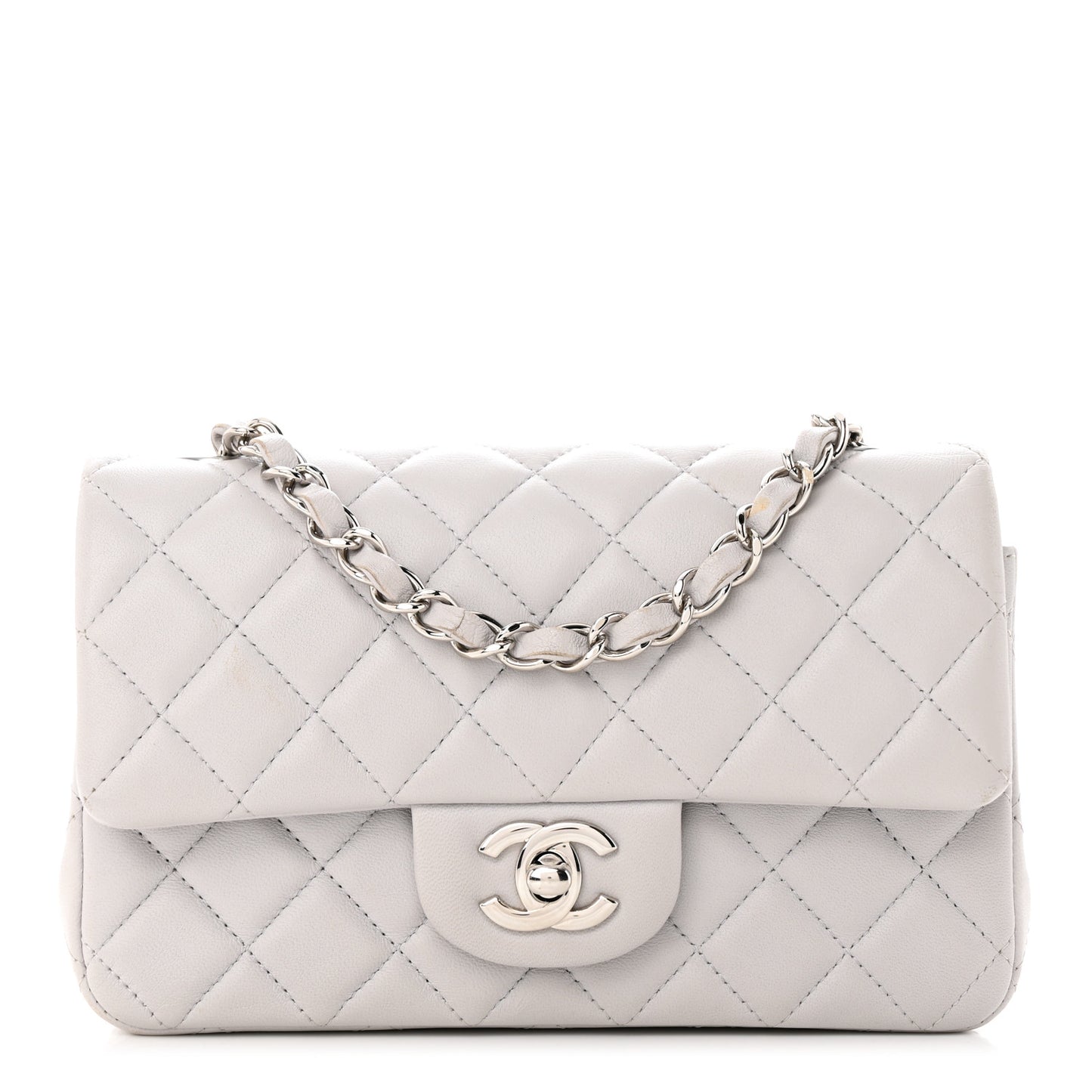Lambskin Quilted Mini Rectangular Flap Grey
