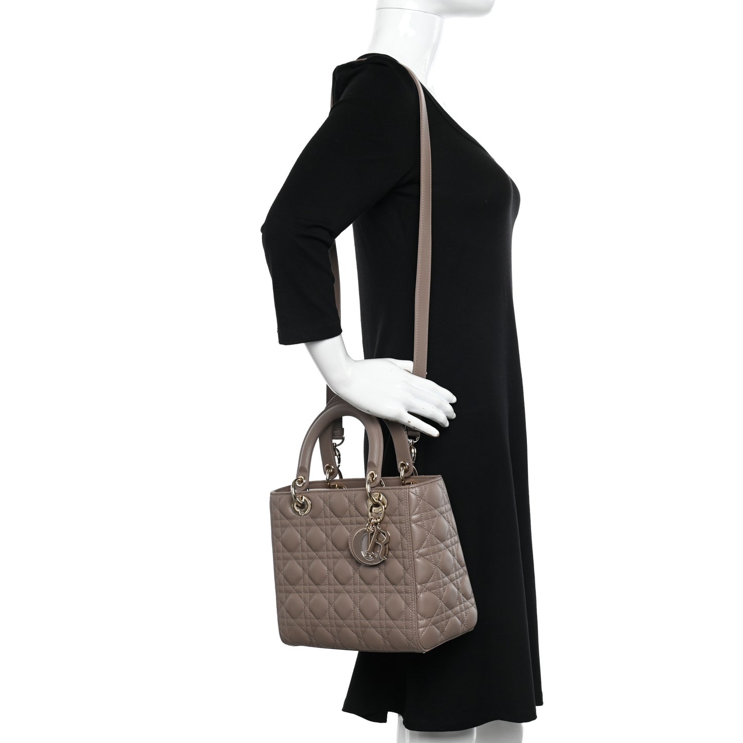 Lambskin Cannage Medium Lady Dior Warm Taupe