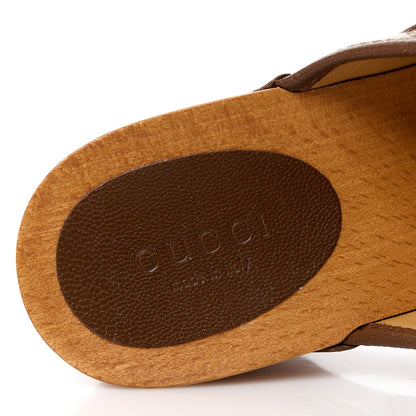 Gucci Monogram Goatskin Horsebit Clog Mules 37.5 Beige Ebony Brown Sugar 7 of 9