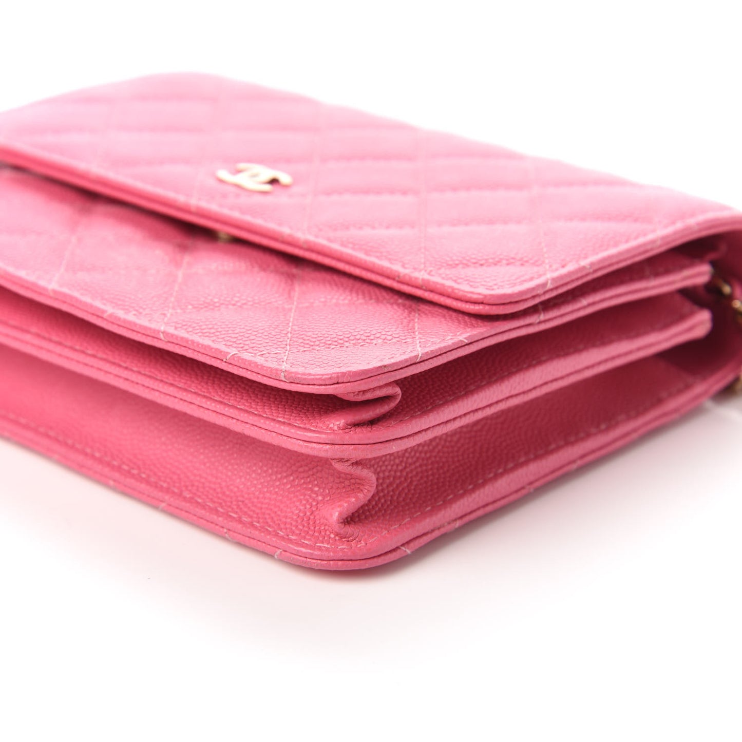 Caviar Quilted Square Wallet On Chain WOC Pink