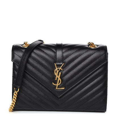 Saint Laurent Grain De Poudre Matelasse Chevron Medium Monogram Satchel Black 1 of 9