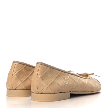 Chanel Lambskin Patent Double Stitched CC Cap Toe Ballerina Flats 40 Beige Black 5 of 9
