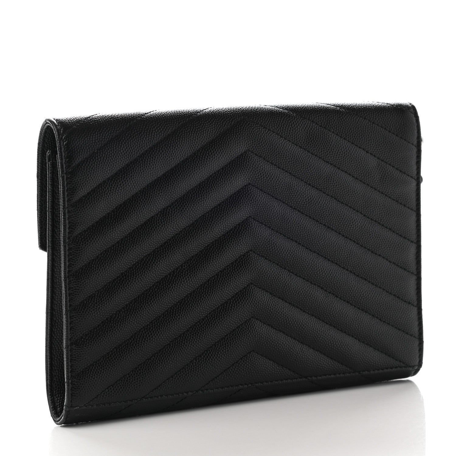 Saint Laurent Grain De Poudre Matelasse Chevron Monogram Envelope Clutch Black 3 of 13