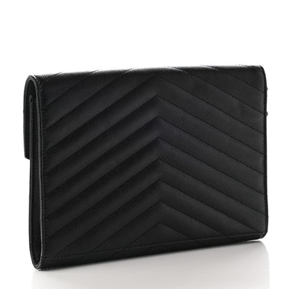 Saint Laurent Grain De Poudre Matelasse Chevron Monogram Envelope Clutch Black 3 of 13