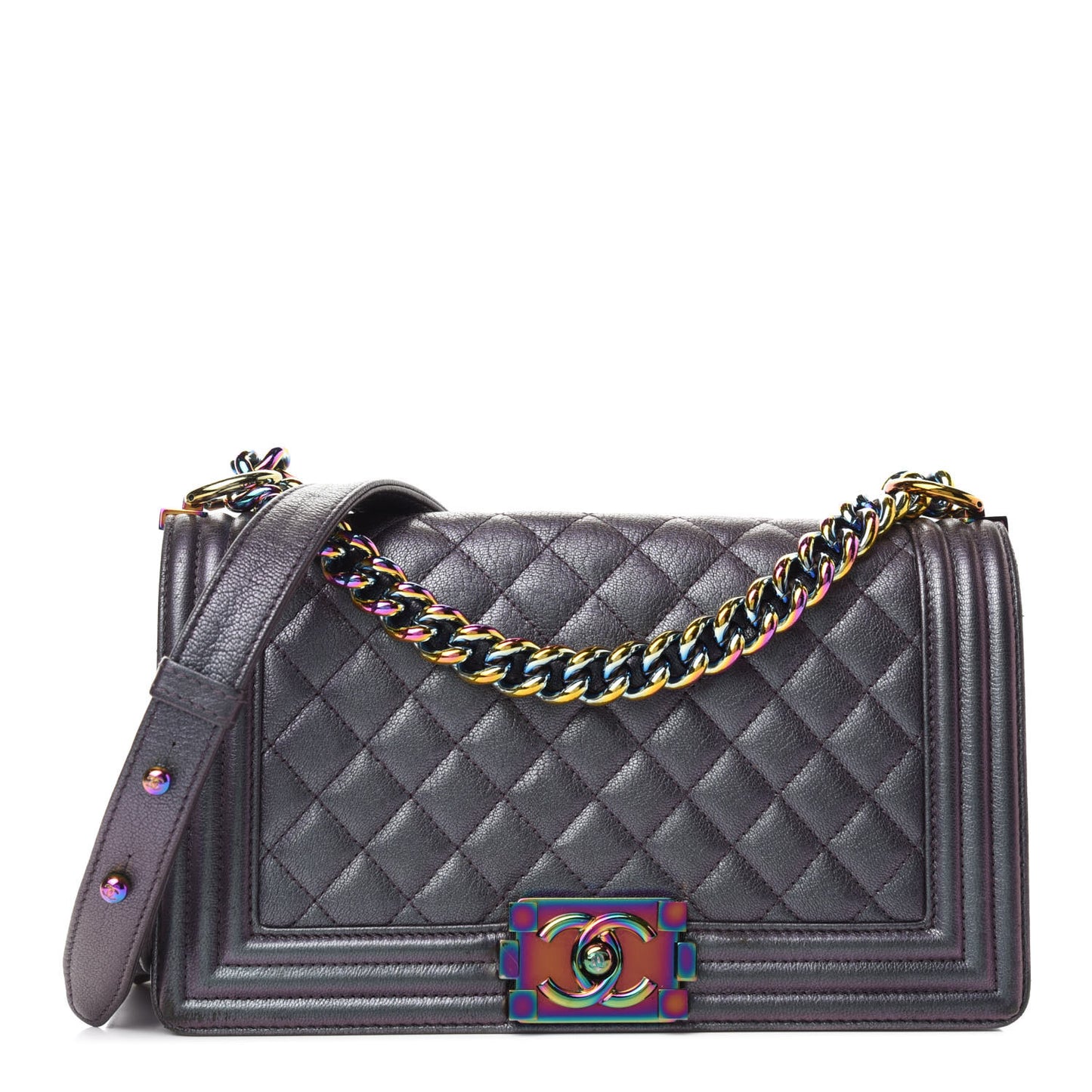 Iridescent Goatskin Quilted Medium Boy Flap Purple