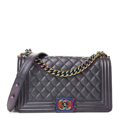 Chanel Iridescent Goatskin Quilted Medium Boy Flap Purple 1 of 12