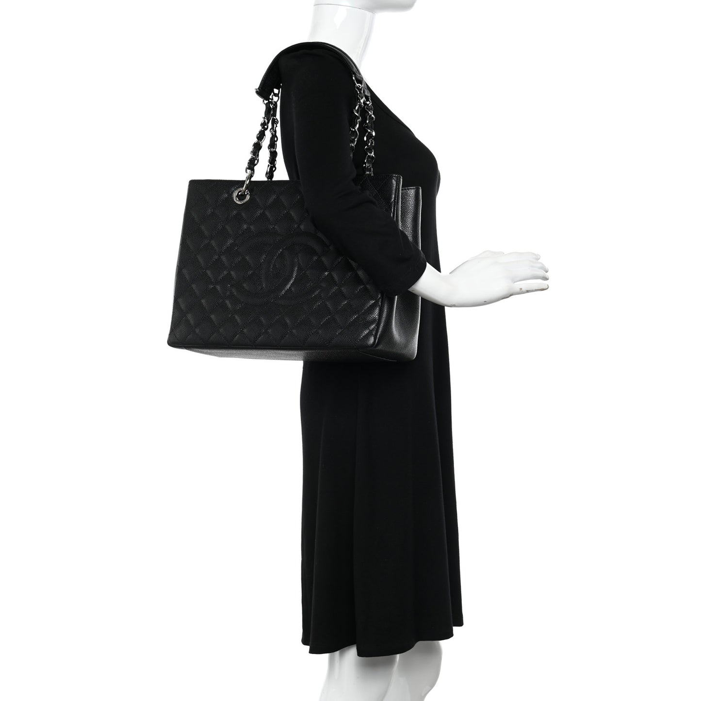 Caviar Quilted Grand Shopping Tote GST Black
