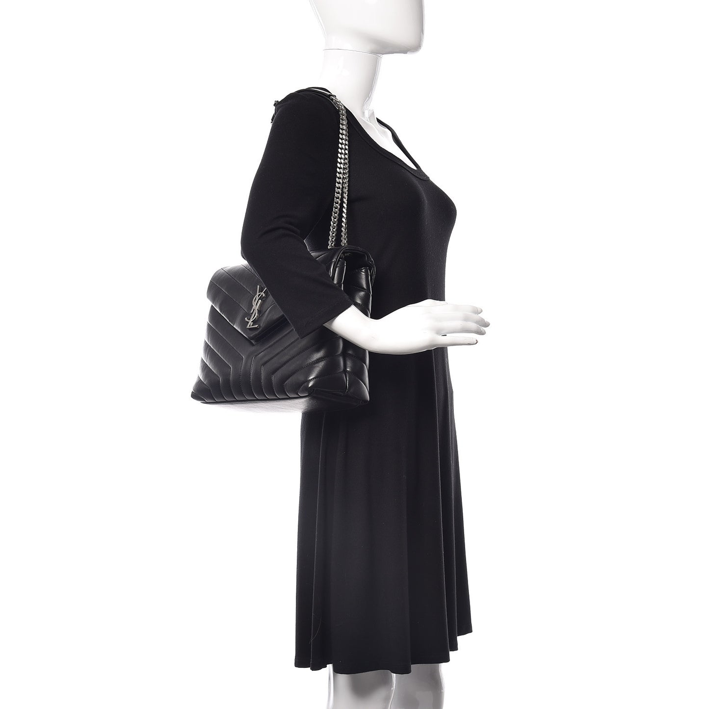 Calfskin Y Quilted Monogram Medium Loulou Chain Satchel Black
