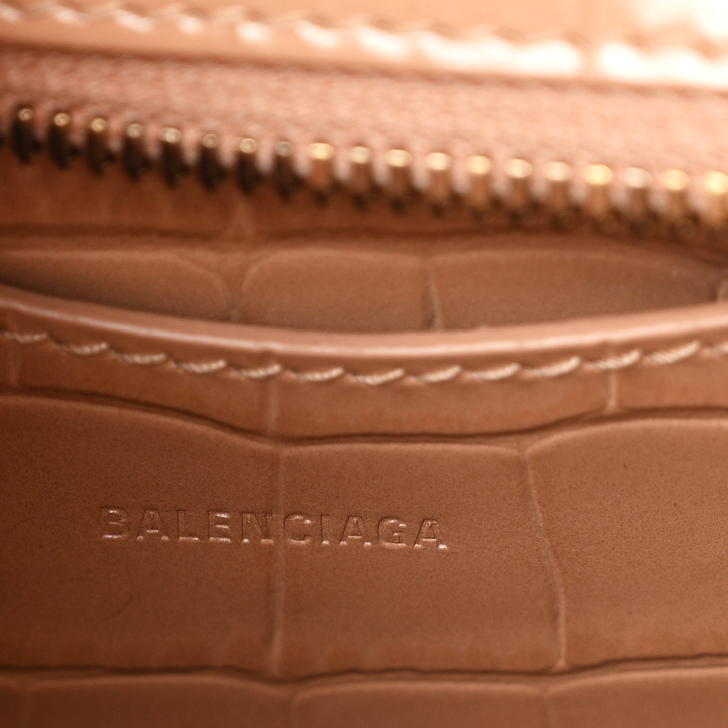 Shiny Supple Calfskin Crocodile Embossed Neo Classic Gold Hardware Mini City Nude Beige