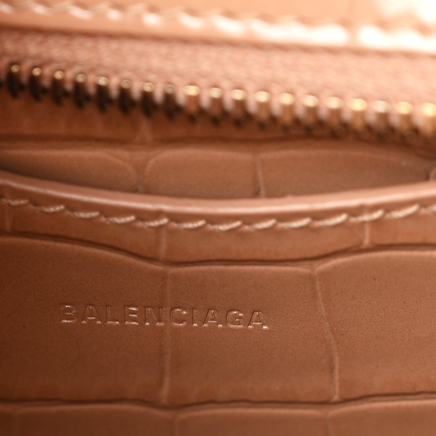Balenciaga Shiny Supple Calfskin Crocodile Embossed Neo Classic Gold Hardware Mini City Nude Beige 4 of 9