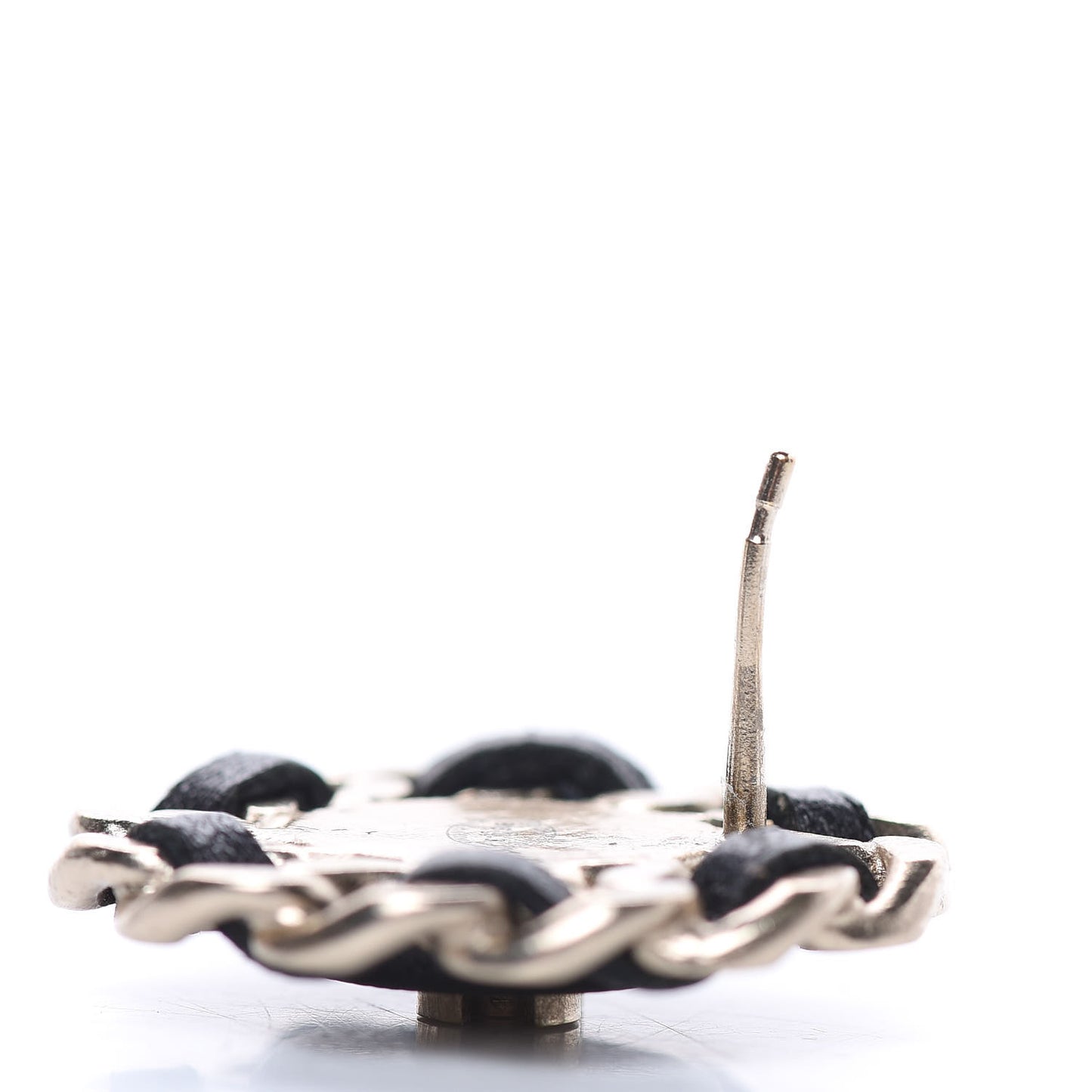 Lambskin Chain Around CC Earrings Light Gold Black