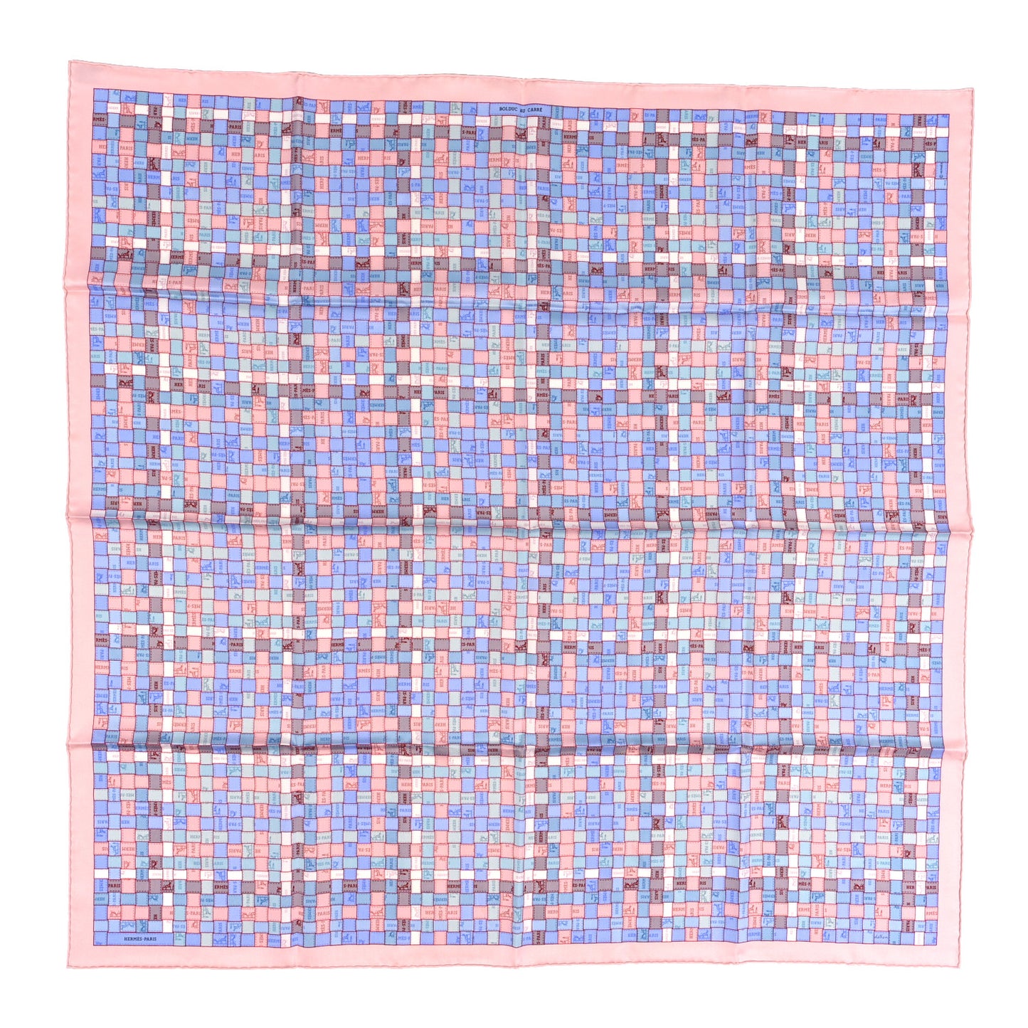 Silk Bolduc Au Carre Scarf 90 Bleu Pale Rose Pale