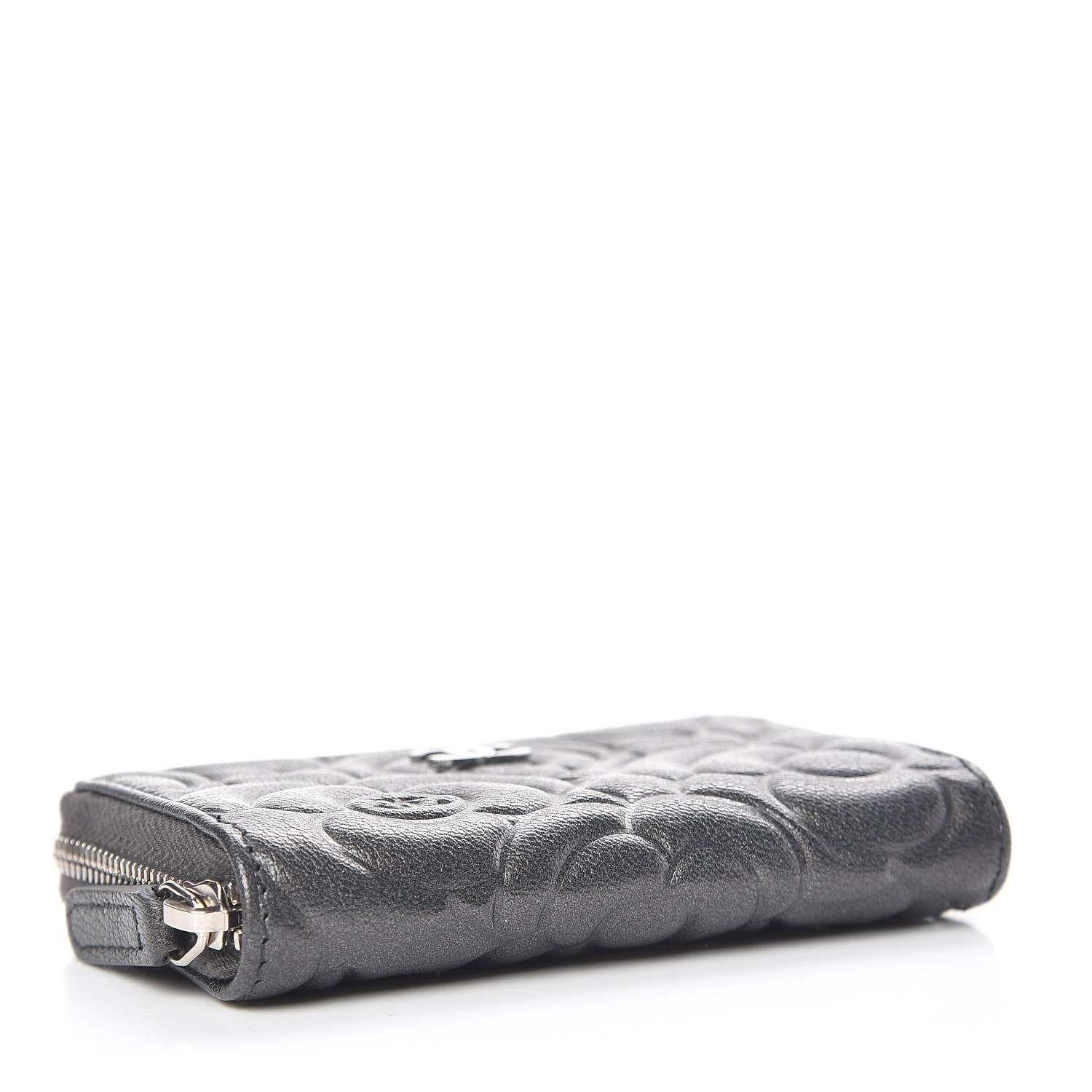 Chanel Goatskin Camellia Embossed Zip Coin Purse Anthracite 4 of 8